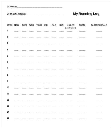 blank running log template