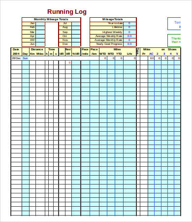 Running Log Template with Goal Setting