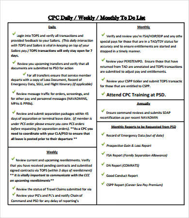 monthly to do checklist template