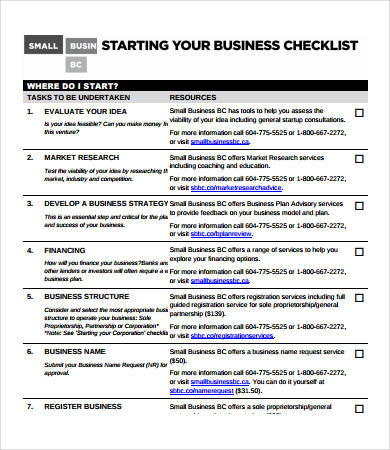 business to do checklist sample
