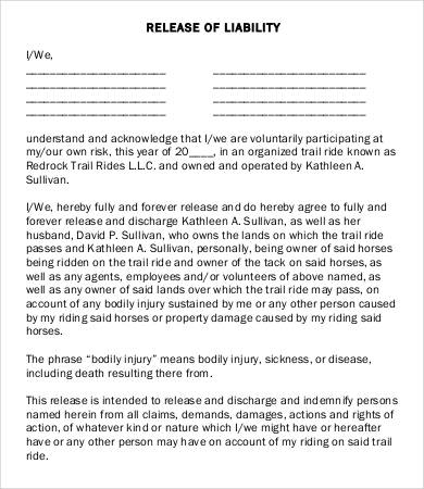 Release Of Liability Form Template - 8+ Free Sample, Example, Format