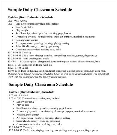 classroom daily agenda schedule template