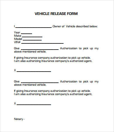vehicle release form sample