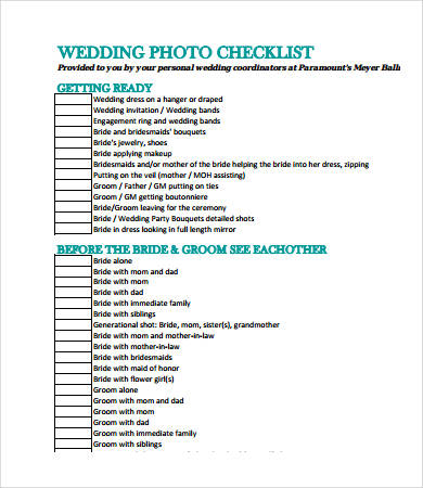 printable wedding photo checklist