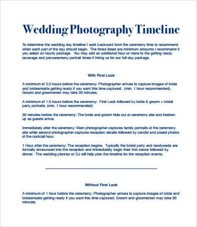 wedding day photography timeline template