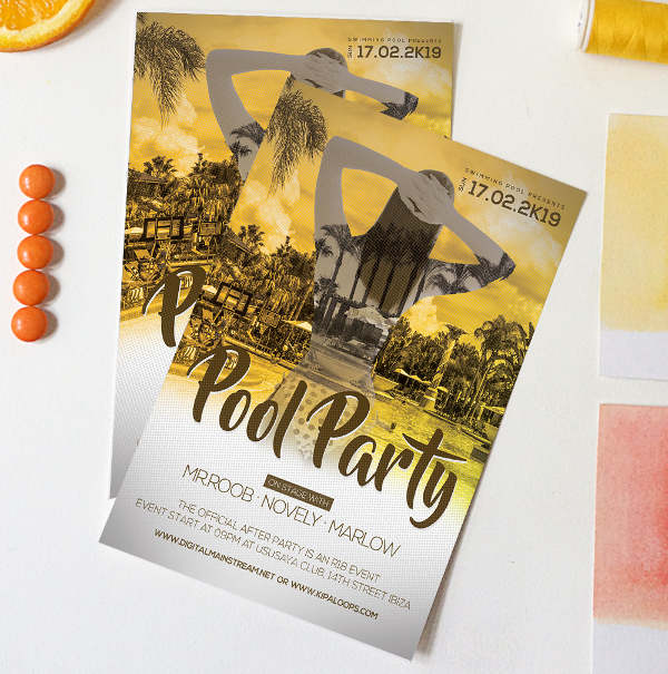 aqua pool party invitation template