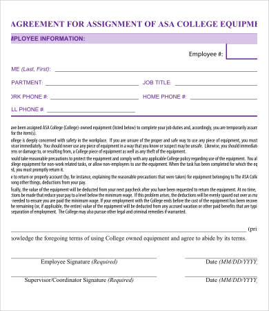 equipment assignment agreement template
