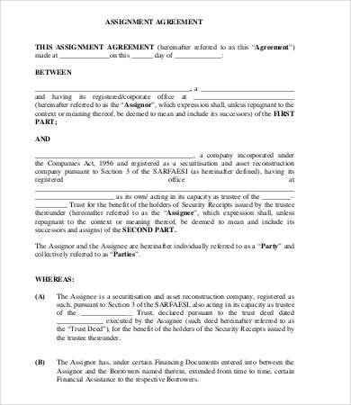 assignment agreement format india