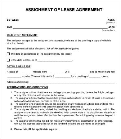 lease assignment agreement samples