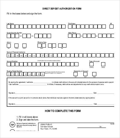 direct deposit authorization form template