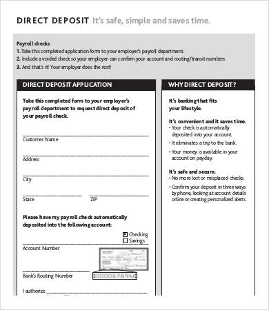 Direct Deposit Form Template - 9+ Free PDF Documents Download