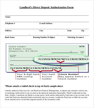 landlord direct deposit form template