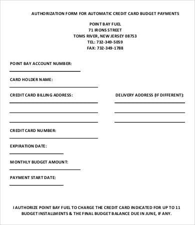 credit card budget form template