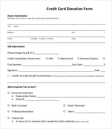 credit card donation form template