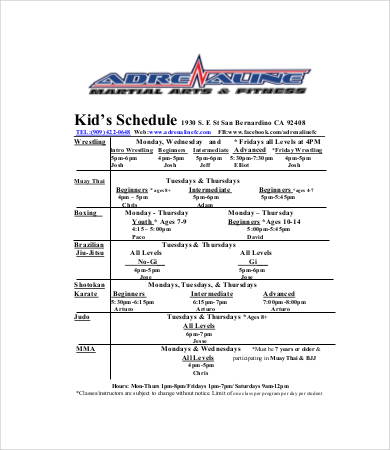 kids class schedule