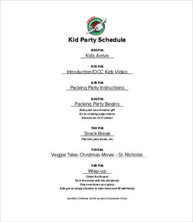 kids party schedule
