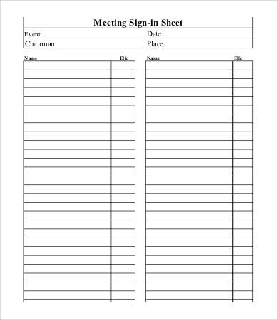 blank meeting sign in sheet template