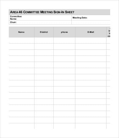 committee meeting sign in sheet template
