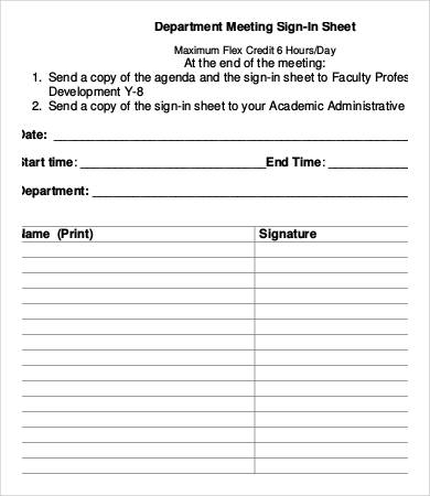 department meeting sign in sheet template