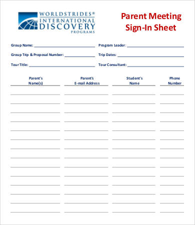 parent meeting sign in sheet template