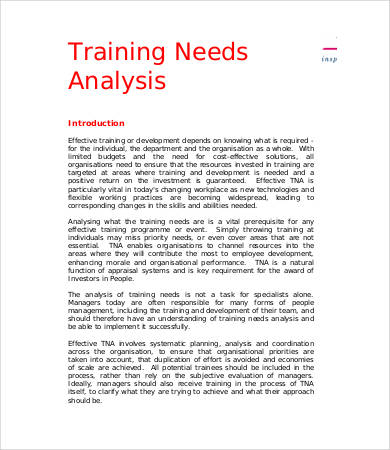 training needs analysis template