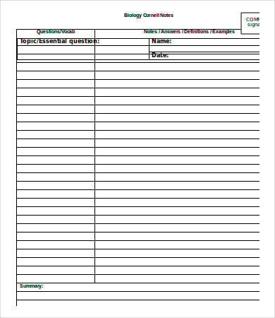 biology cornell notes template word doc