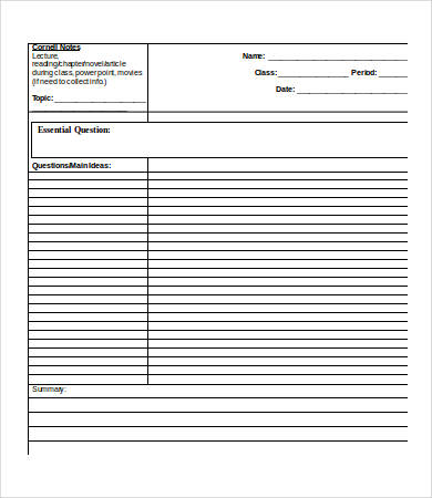 simple cornell notes template ms word