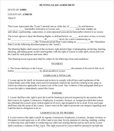 land lease agreement template for hunting