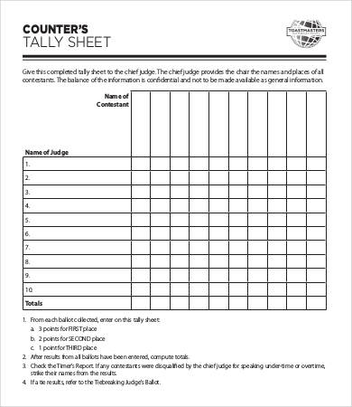 Tally Sheet Template - 13+ Free Word, PDF Documents Download