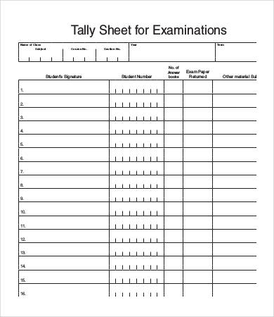 exam tally sheet template