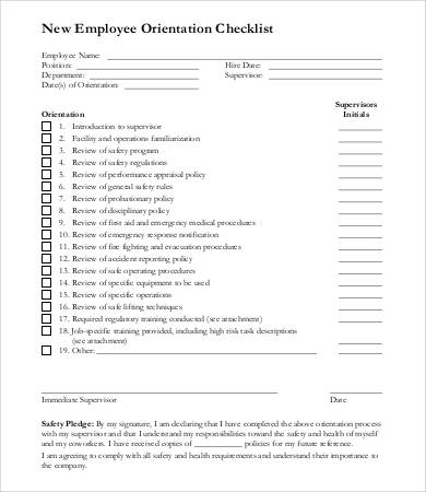 new employee orientation checklist template