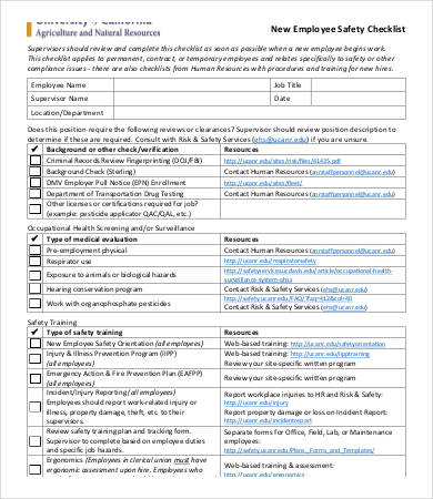 new employee safety checklist template