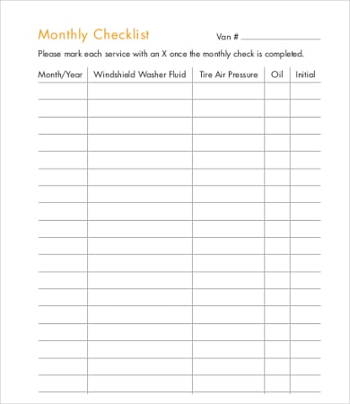 blank monthly checklist template