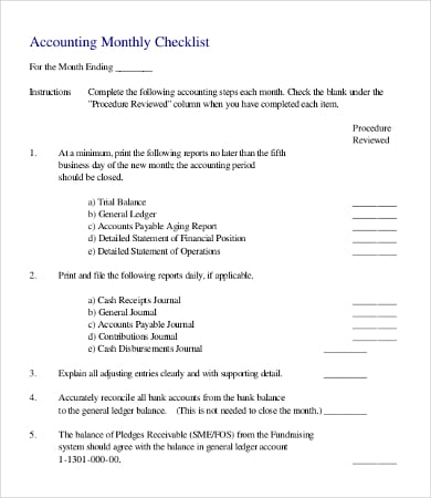 monthly accounting checklist template