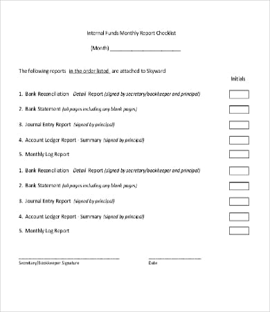 monthly report checklist template