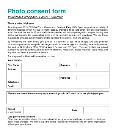 photo consent form template