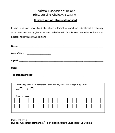 informed consent form psychology