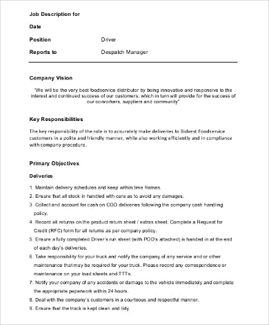 personal statement for driver job