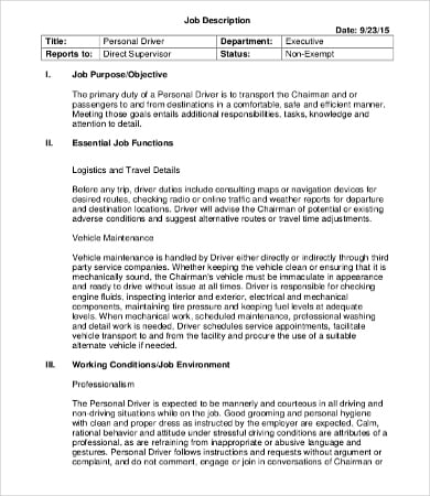 11  Driver Job Description Templates PDF Docs Word