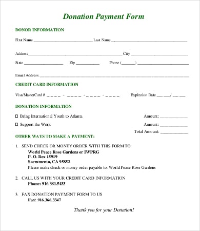 donation payment form template