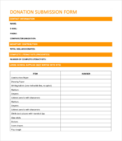 donation submission form template