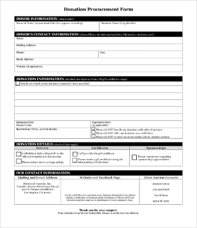 donation procurement form template