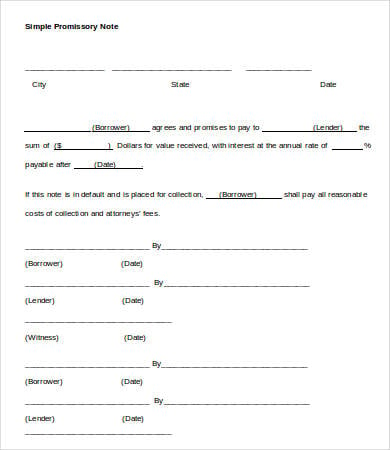 simple promissory note template
