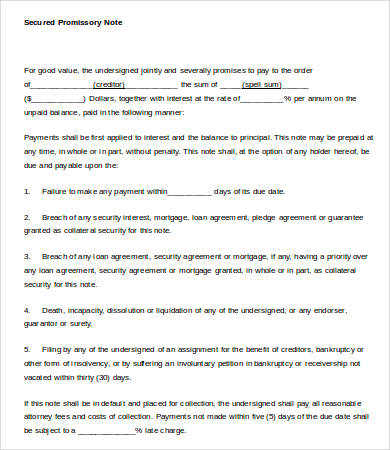 sample secured promissory note template