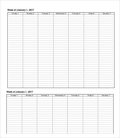 free printable weekly calendar template 11 free pdf documents