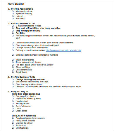 travel checklist template printable