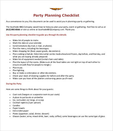 printable party planning checklist template