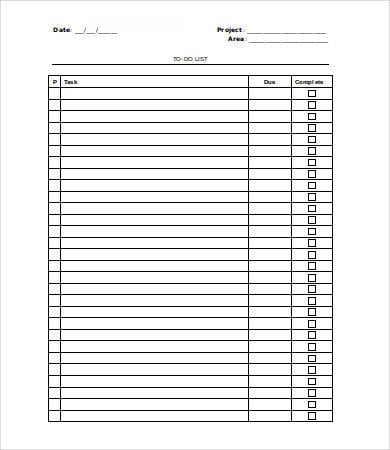 printable to do checklist template