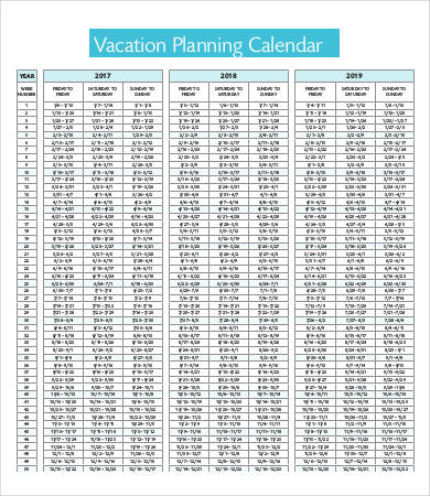 free printable vacation planning weekly calendar