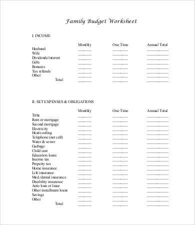 printable family budget template